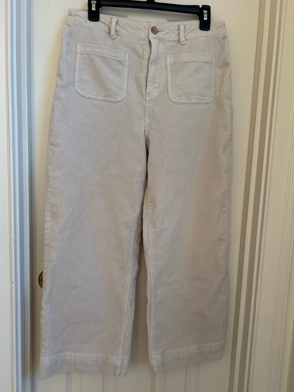 Ann Mashburn Coco Patch Pocket Wide-Leg Corduroy Pants in Light Beige size 30